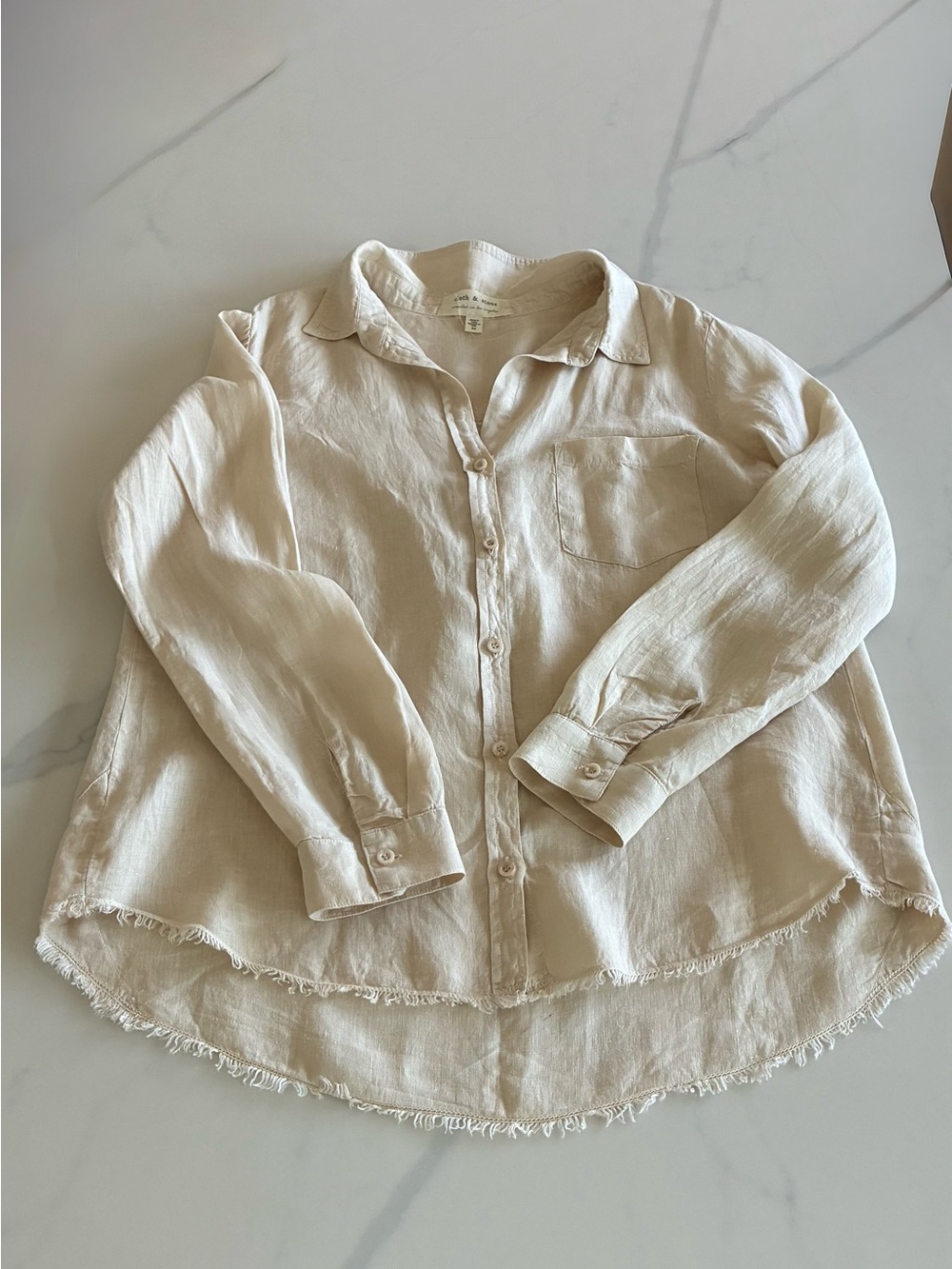 cloth & stone Cream Button-Front woman’s linen blouse